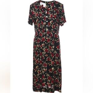 BETSY LAUREN Women Black w Rose Floral‎ Print Button Front 90’s Maxi Dress SZ 10